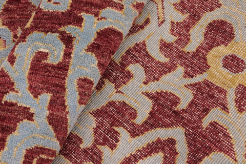 handmade Modern Kafkaz Red Blue Hand Knotted RECTANGLE 100% WOOL area rug 6' x 9'