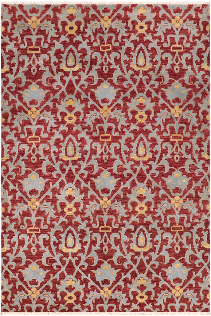 handmade Transitional Kafkaz Red Blue Hand Knotted RECTANGLE 100% WOOL area rug 6X9