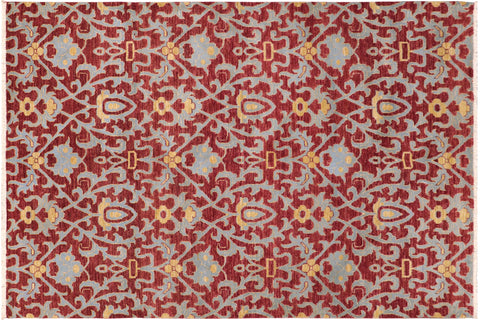 handmade Modern Kafkaz Red Blue Hand Knotted RECTANGLE 100% WOOL area rug 6' x 9'