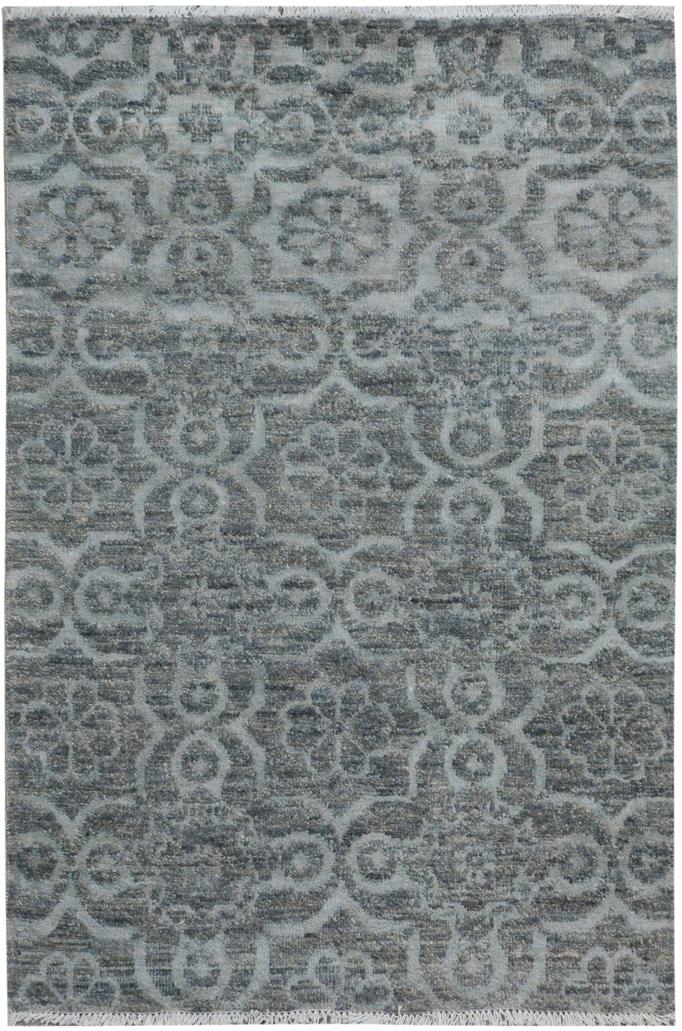 handmade Modern Kafkaz Gray Gray Hand Knotted RECTANGLE WOOL&VISCOU area rug 4X6