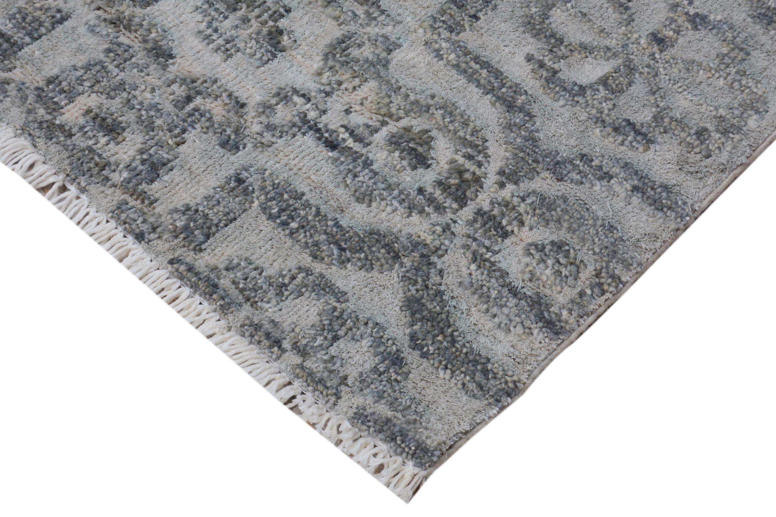 handmade Modern Kafkaz Gray Gray Hand Knotted RECTANGLE WOOL&VISCOU area rug 4' x 6'