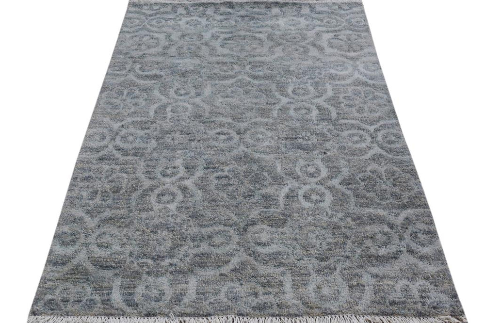 handmade Modern Kafkaz Gray Gray Hand Knotted RECTANGLE WOOL&VISCOU area rug 4X6