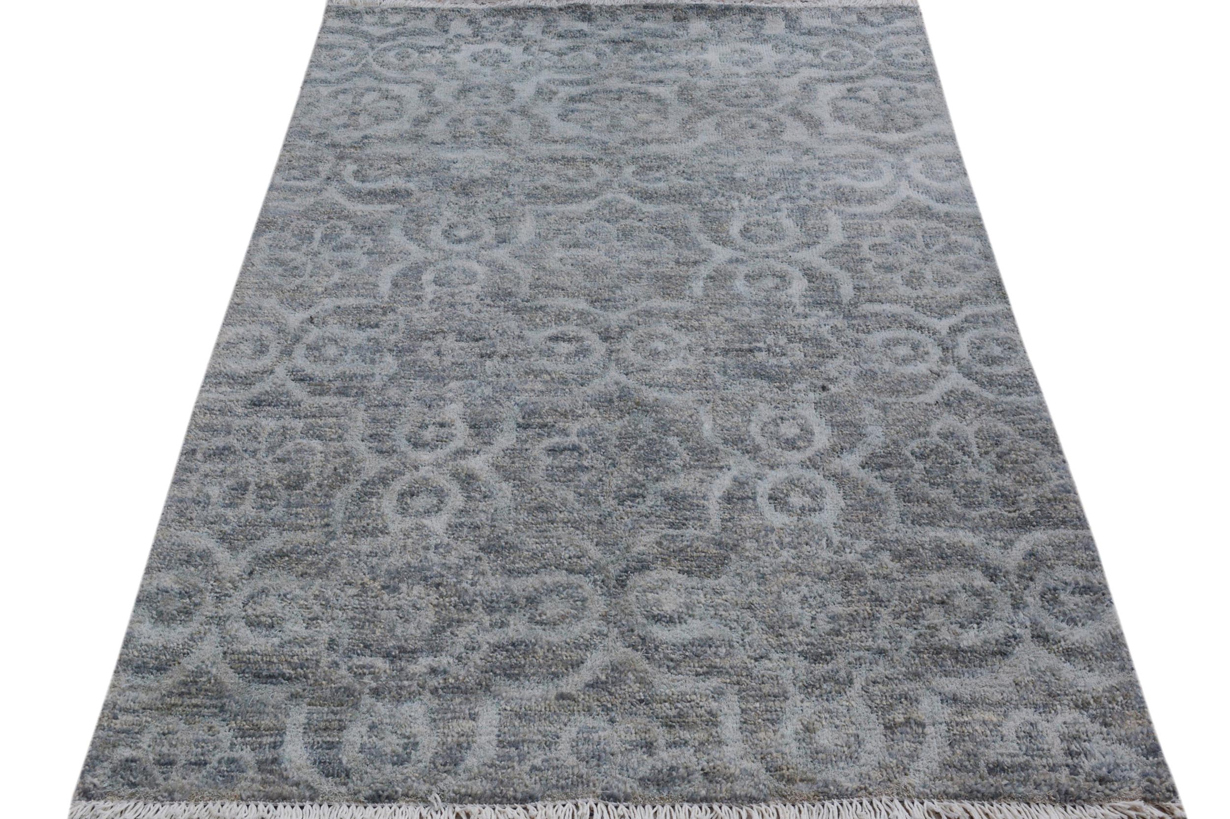 handmade Modern Kafkaz Gray Gray Hand Knotted RECTANGLE WOOL&VISCOU area rug 4' x 6'