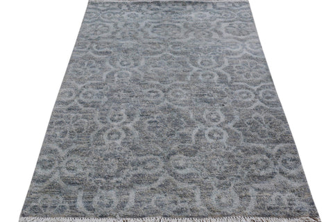 handmade Modern Kafkaz Gray Gray Hand Knotted RECTANGLE WOOL&VISCOU area rug 4' x 6'
