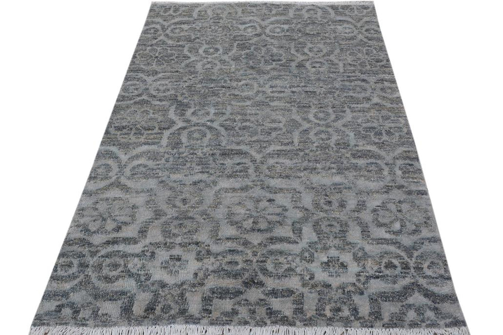 handmade Modern Kafkaz Gray Gray Hand Knotted RECTANGLE WOOL&VISCOU area rug 4X6