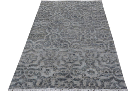 handmade Modern Kafkaz Gray Gray Hand Knotted RECTANGLE WOOL&VISCOU area rug 4' x 6'