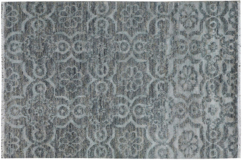 handmade Modern Kafkaz Gray Gray Hand Knotted RECTANGLE WOOL&VISCOU area rug 4' x 6'