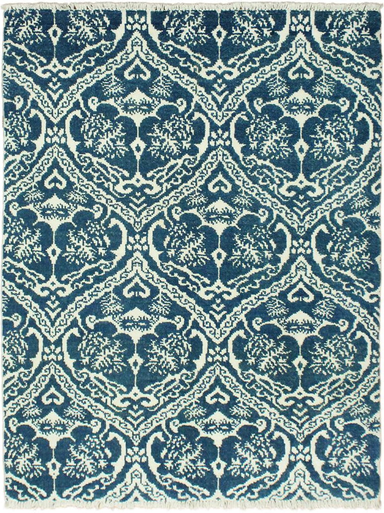 handmade Modern Nabila Blue Ivory Hand Knotted RECTANGLE WOOL&SILK area rug 4x6