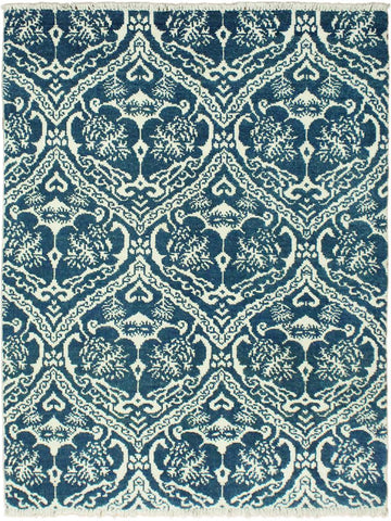 handmade Modern Nabila Blue Ivory Hand Knotted RECTANGLE WOOL&SILK area rug 4x6