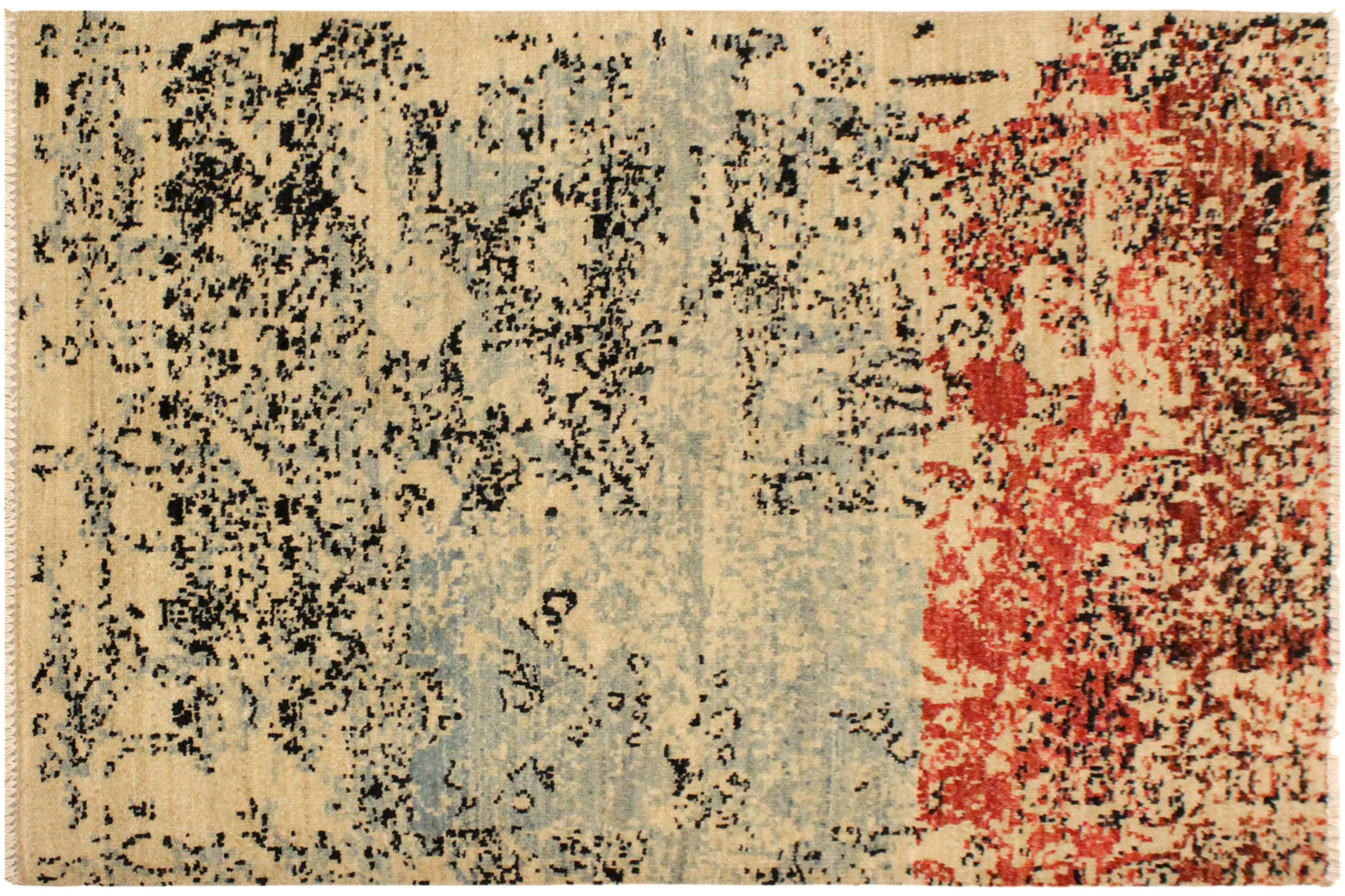 handmade Modern Abstract Blue Red Hand Knotted RECTANGLE 100% WOOL area rug 4' x 6'