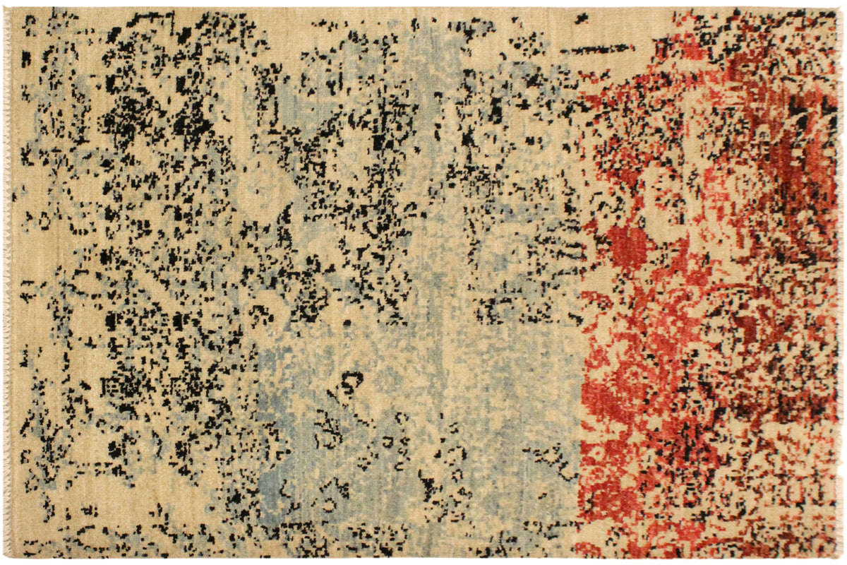 handmade Modern Abstract Blue Red Hand Knotted RECTANGLE 100% WOOL area rug 4' x 6'