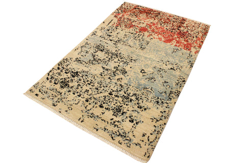 handmade Modern Abstract Blue Red Hand Knotted RECTANGLE 100% WOOL area rug 4' x 6'
