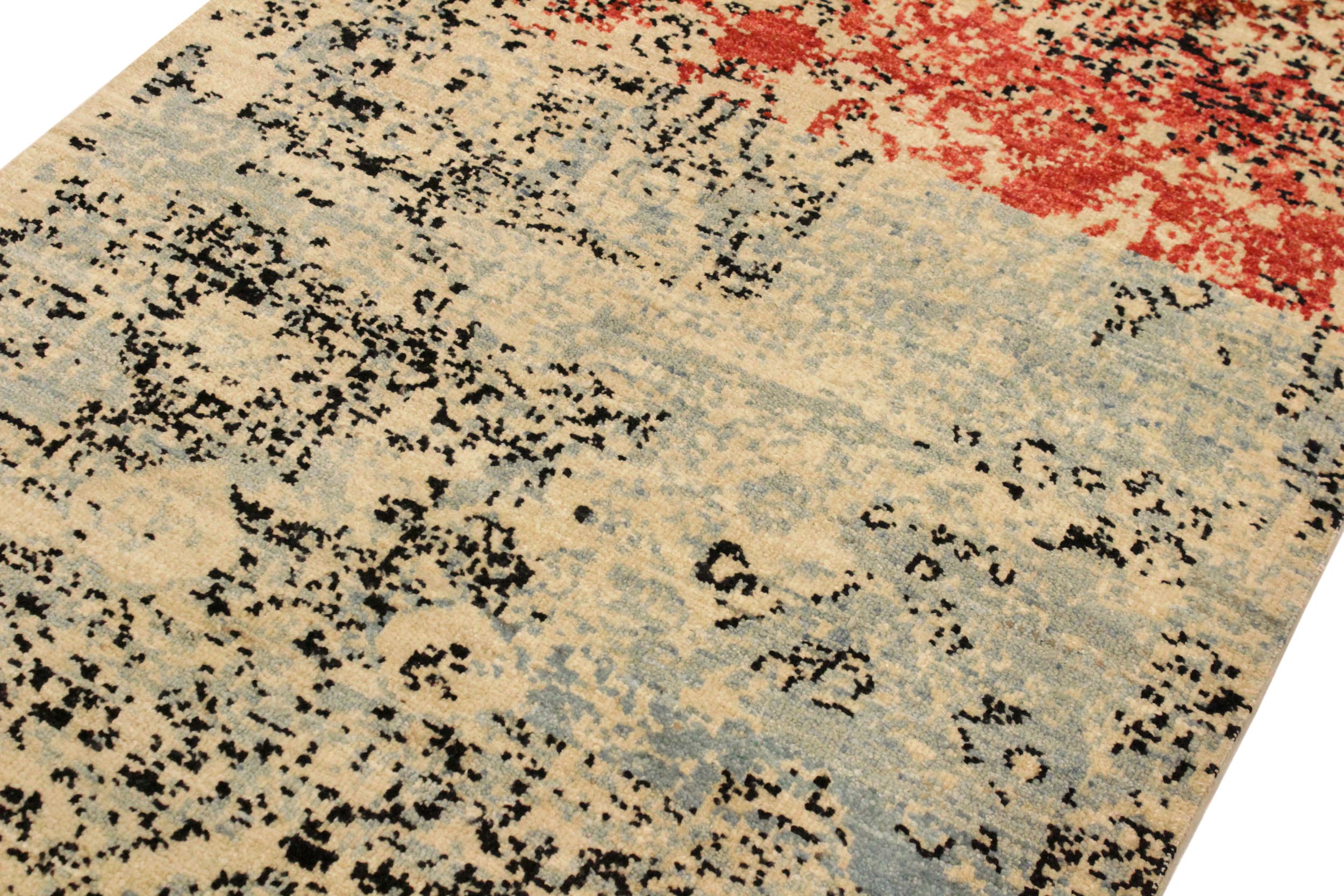 handmade Modern Abstract Blue Red Hand Knotted RECTANGLE 100% WOOL area rug 4' x 6'