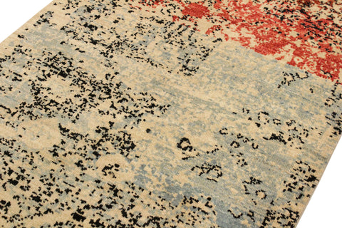 handmade Modern Abstract Blue Red Hand Knotted RECTANGLE 100% WOOL area rug 4' x 6'