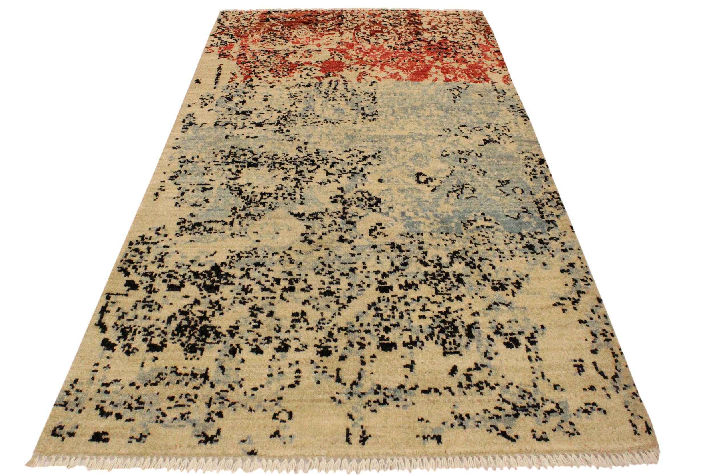 handmade Modern Abstract Blue Red Hand Knotted RECTANGLE 100% WOOL area rug 4' x 6'