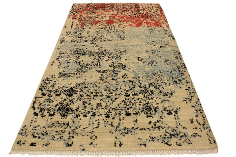handmade Modern Abstract Blue Red Hand Knotted RECTANGLE 100% WOOL area rug 4' x 6'