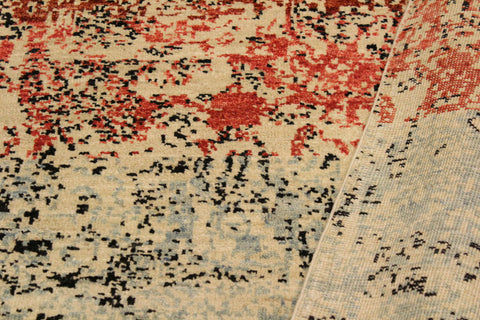 handmade Modern Abstract Blue Red Hand Knotted RECTANGLE 100% WOOL area rug 4' x 6'