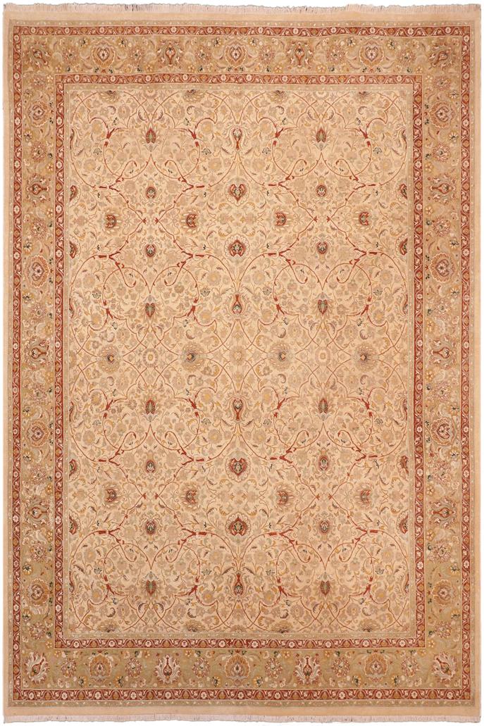 Traditional Taj Lydia Ivory Lt. Green Hand Knotted Area rugs 8 x 10
