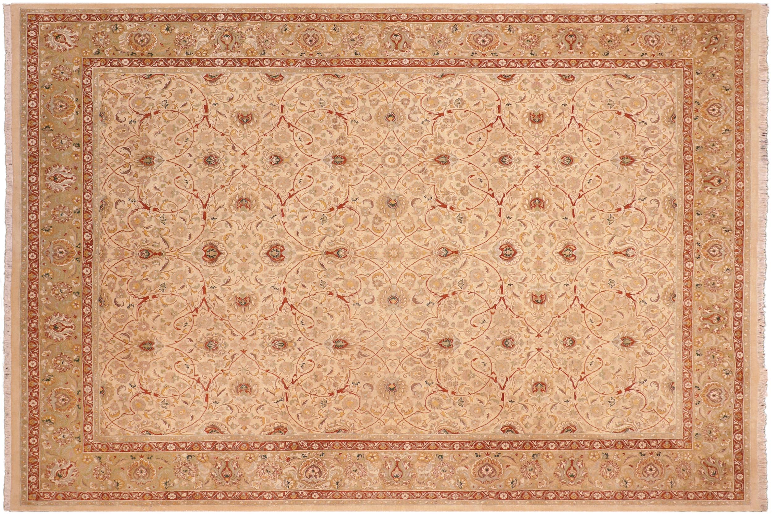 handmade Transitional Taj Ivory Lt. Green Hand Knotted RECTANGLE 100% WOOL area rug 8 x 10
