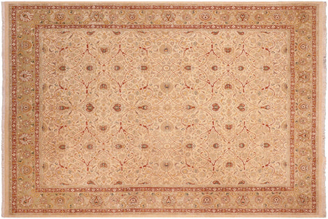 handmade Transitional Taj Ivory Lt. Green Hand Knotted RECTANGLE 100% WOOL area rug 8 x 10
