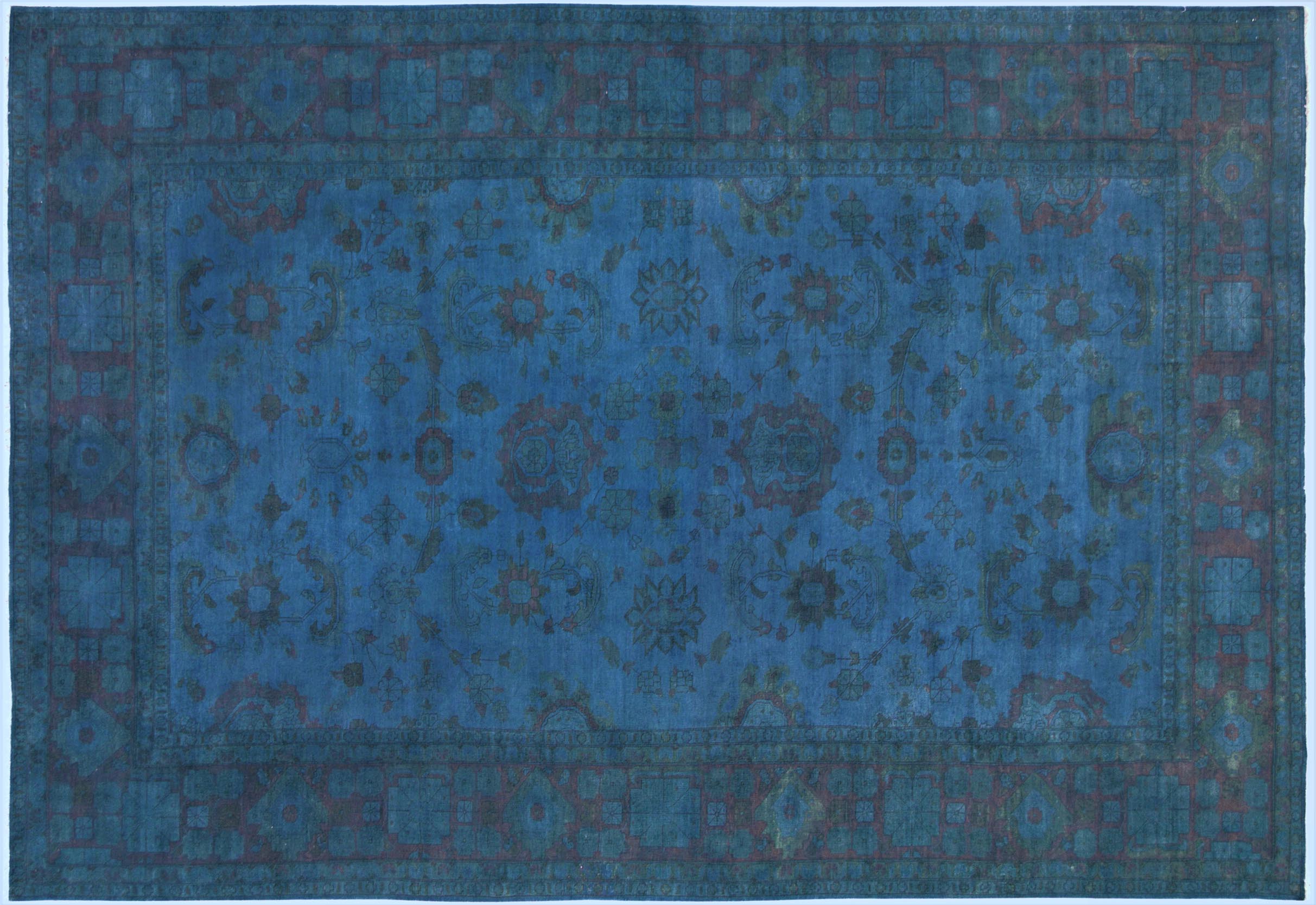 handmade Over Dyed Over Dyed Blue Blue Hand Knotted RECTANGLE 100% WOOL area rug 12' x 17'