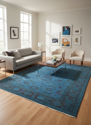 Over Dyed Rose Blue/Blue Hand-Knotted Rug  11'11X17'2