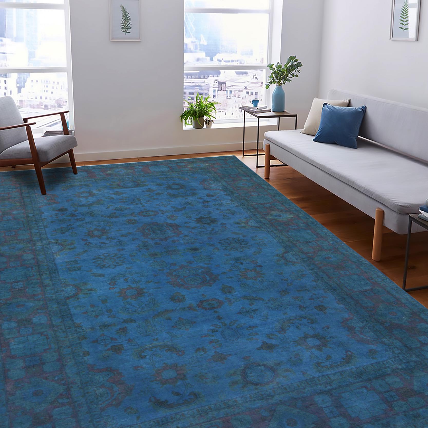 handmade Over Dyed Over Dyed Blue Blue Hand Knotted RECTANGLE 100% WOOL area rug 12' x 17'