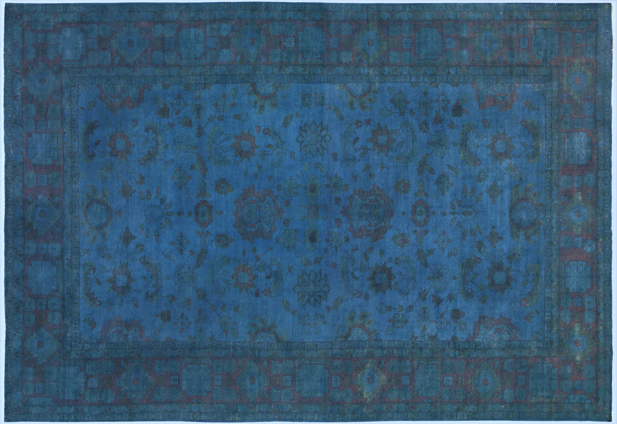 handmade Over Dyed Over Dyed Blue Blue Hand Knotted RECTANGLE 100% WOOL area rug 12' x 17'