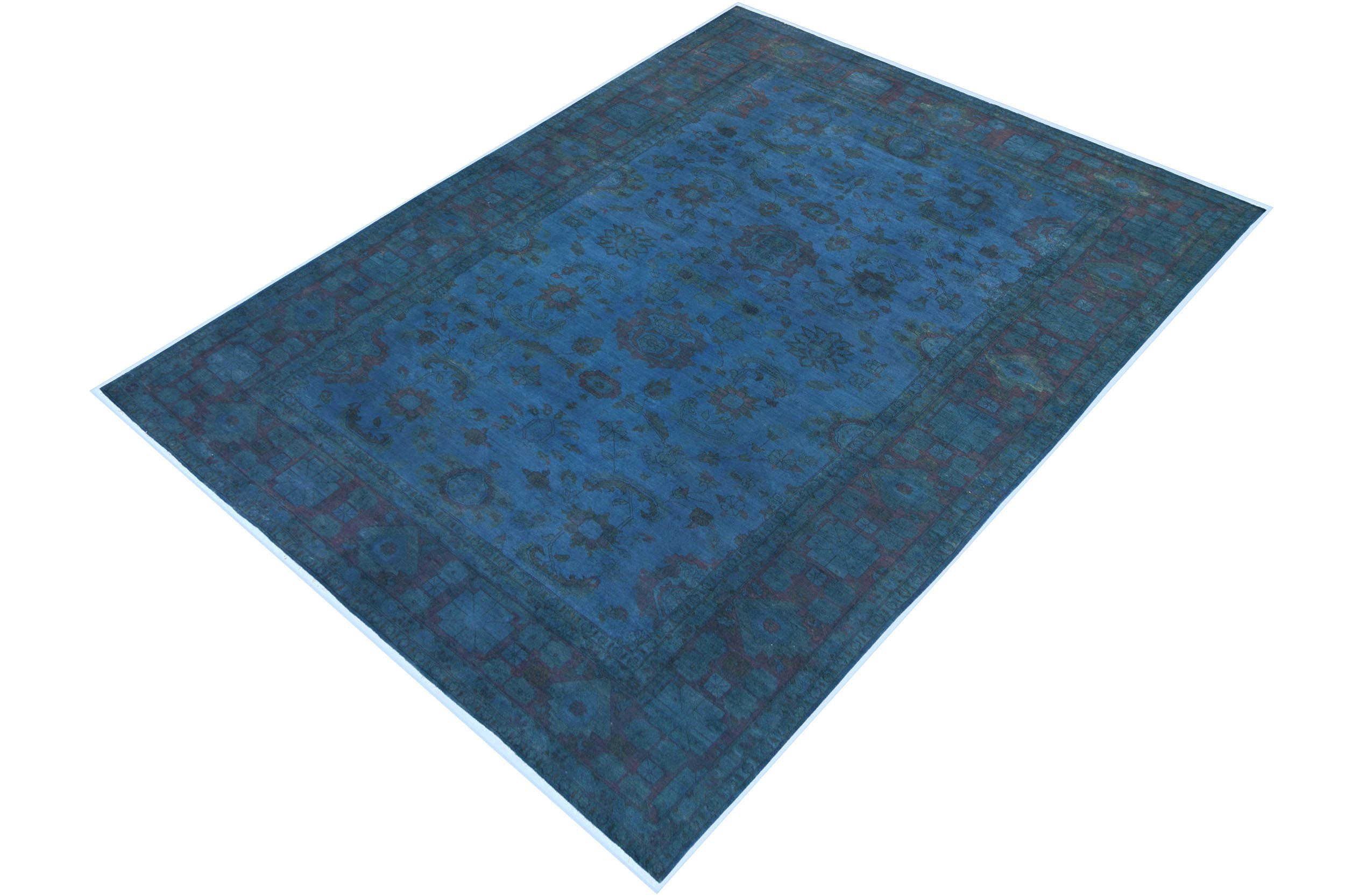 handmade Over Dyed Over Dyed Blue Blue Hand Knotted RECTANGLE 100% WOOL area rug 12' x 17'