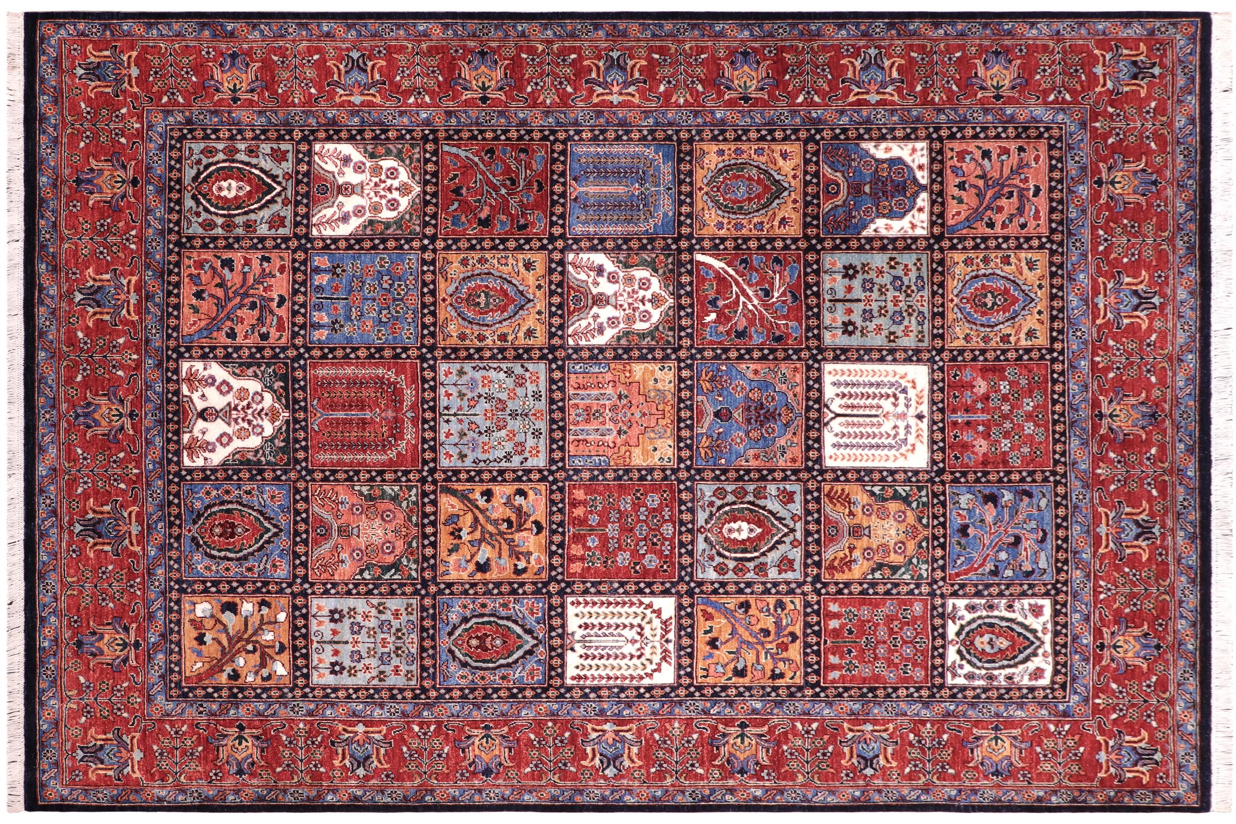 handmade Geometric Kafkaz Blue Rust Hand Knotted RECTANGLE 100% WOOL area rug 8' x 10'