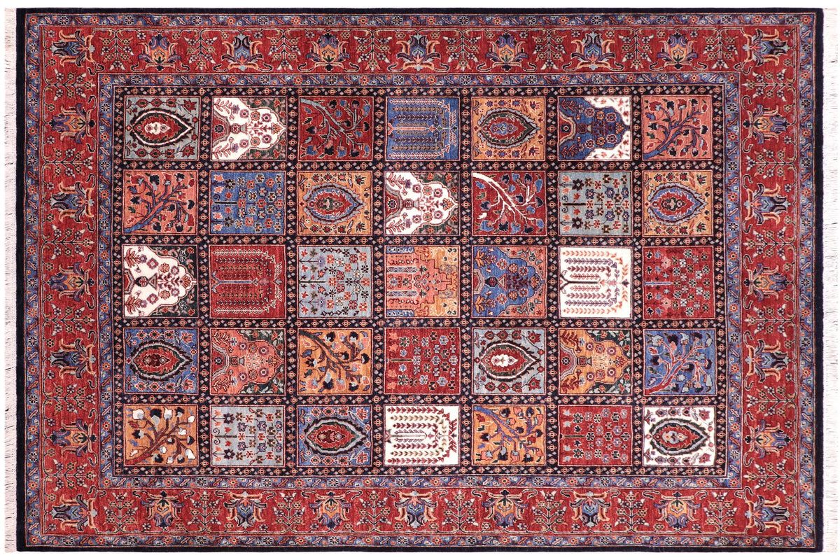 handmade Geometric Kafkaz Blue Rust Hand Knotted RECTANGLE 100% WOOL area rug 8' x 10'