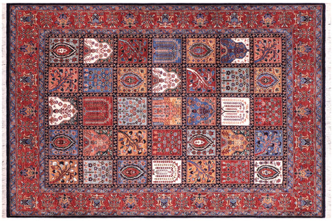 handmade Geometric Kafkaz Blue Rust Hand Knotted RECTANGLE 100% WOOL area rug 8' x 10'