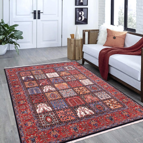 handmade Geometric Kafkaz Blue Rust Hand Knotted RECTANGLE 100% WOOL area rug 8' x 10'