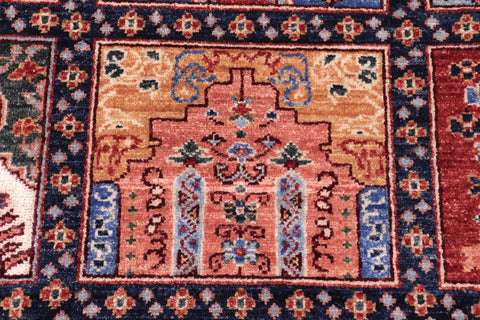 handmade Geometric Kafkaz Blue Rust Hand Knotted RECTANGLE 100% WOOL area rug 8' x 10'