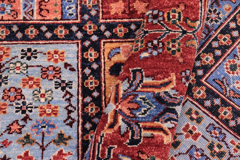 handmade Geometric Kafkaz Blue Rust Hand Knotted RECTANGLE 100% WOOL area rug 8' x 10'
