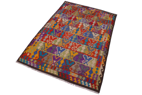 handmade Geometric Kilim Red Brown Hand-Woven RECTANGLE 100% WOOL area rug 6 x 10