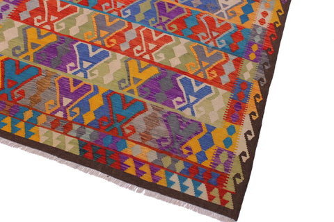 handmade Geometric Kilim Red Brown Hand-Woven RECTANGLE 100% WOOL area rug 6 x 10