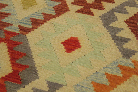 handmade Geometric Kilim Ivory Blue Hand-Woven RECTANGLE 100% WOOL area rug 7 x 10