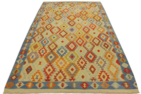 handmade Geometric Kilim Ivory Blue Hand-Woven RECTANGLE 100% WOOL area rug 7 x 10