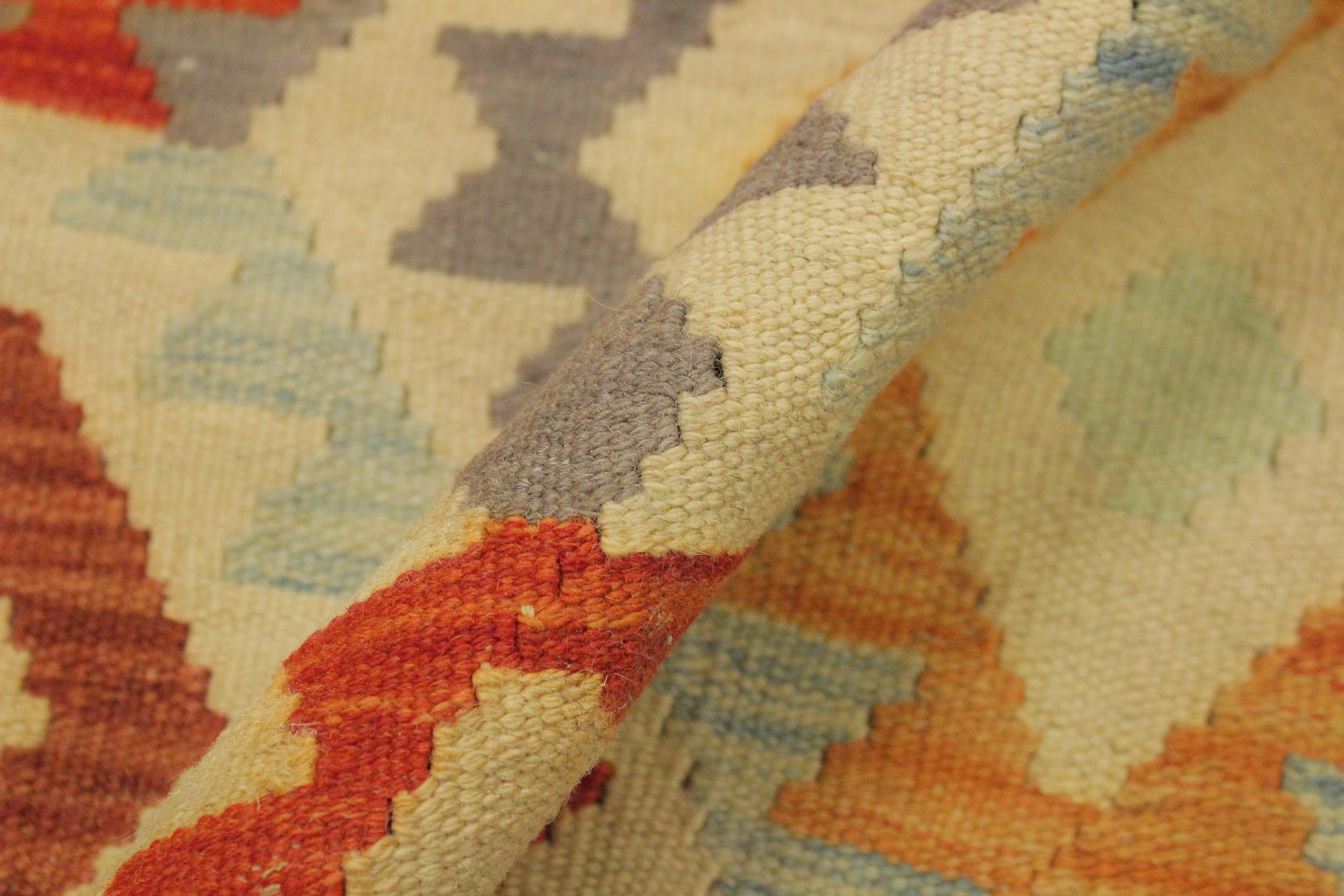 handmade Geometric Kilim Ivory Blue Hand-Woven RECTANGLE 100% WOOL area rug 7 x 10