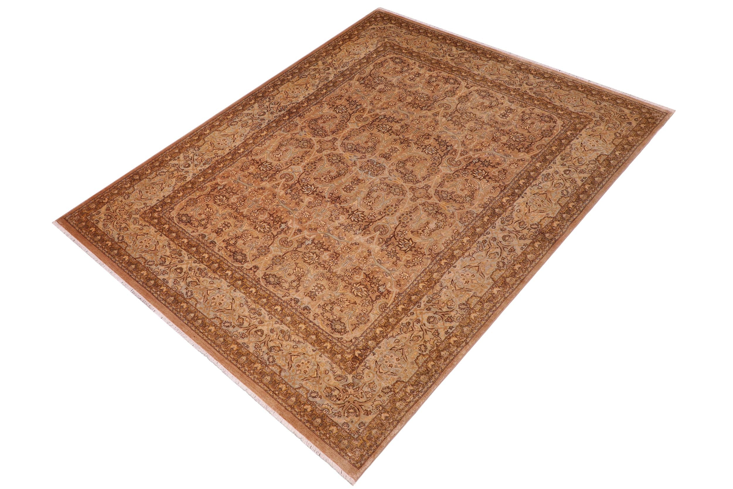 handmade Transitional Design Tan Lt. Blue Hand Knotted RECTANGLE 100% WOOL area rug 8' x 10'