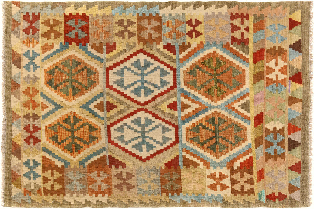 handmade Geometric Kilim Gray Blue Hand-Woven RECTANGLE 100% WOOL area rug 4 x 6