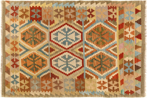 handmade Geometric Kilim Gray Blue Hand-Woven RECTANGLE 100% WOOL area rug 4 x 6