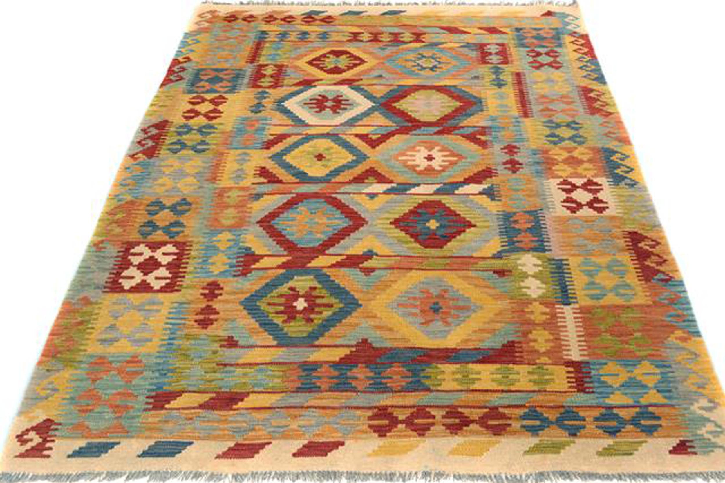 handmade Geometric Kilim Ivory Red Hand-Woven RECTANGLE 100% WOOL area rug 5 x 7