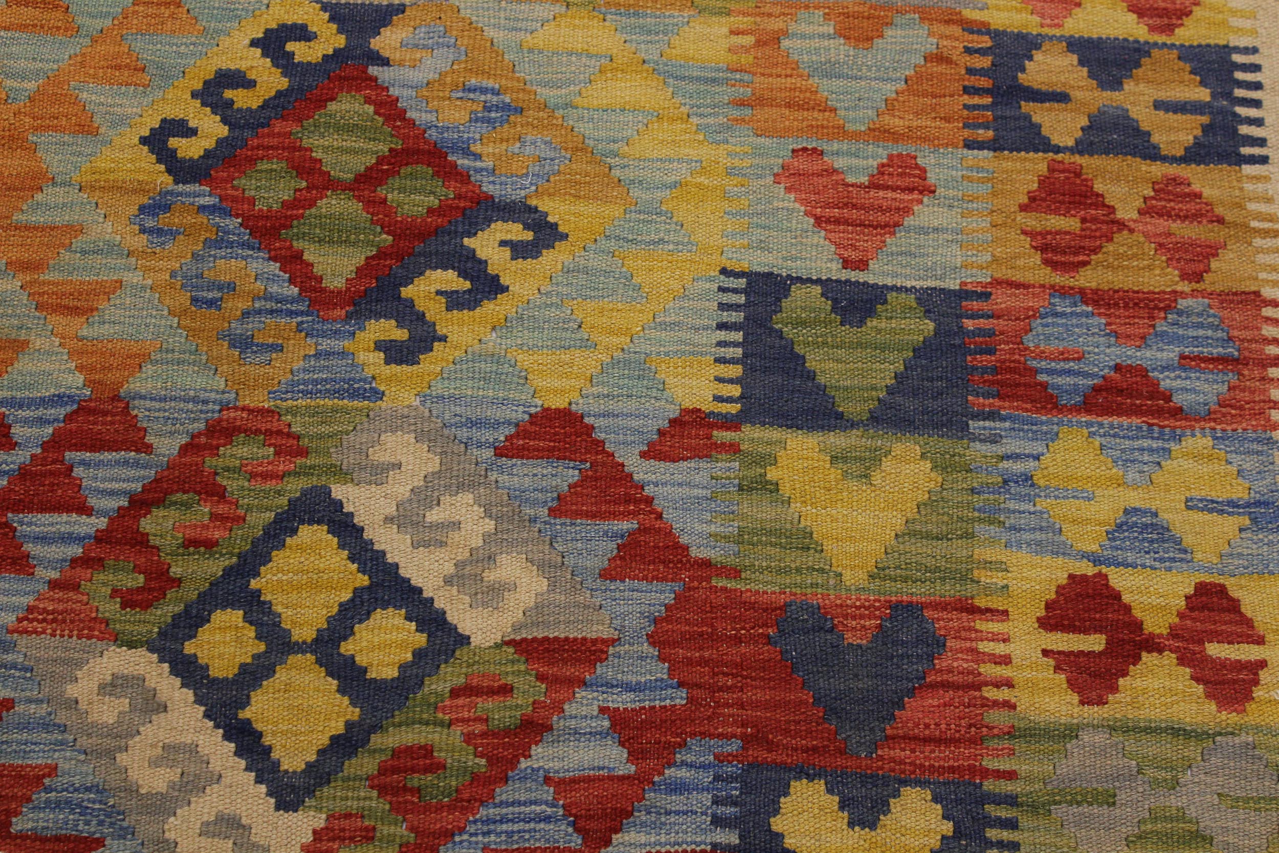 handmade Geometric Kilim Ivory Blue Hand-Woven RECTANGLE 100% WOOL area rug 7 x 10