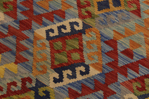 handmade Geometric Kilim Ivory Blue Hand-Woven RECTANGLE 100% WOOL area rug 7 x 10