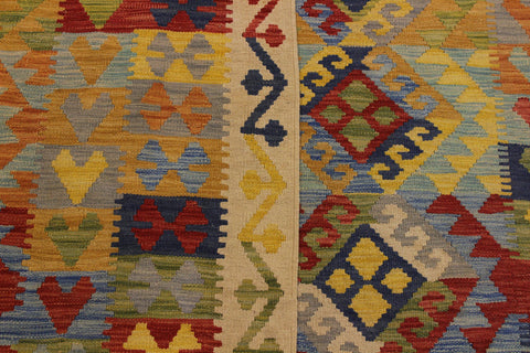 handmade Geometric Kilim Ivory Blue Hand-Woven RECTANGLE 100% WOOL area rug 7 x 10