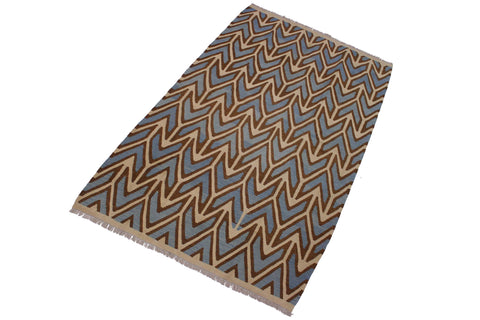 handmade Modern Kilim Ivory Blue Hand-Woven RECTANGLE 100% WOOL area rug 6x8