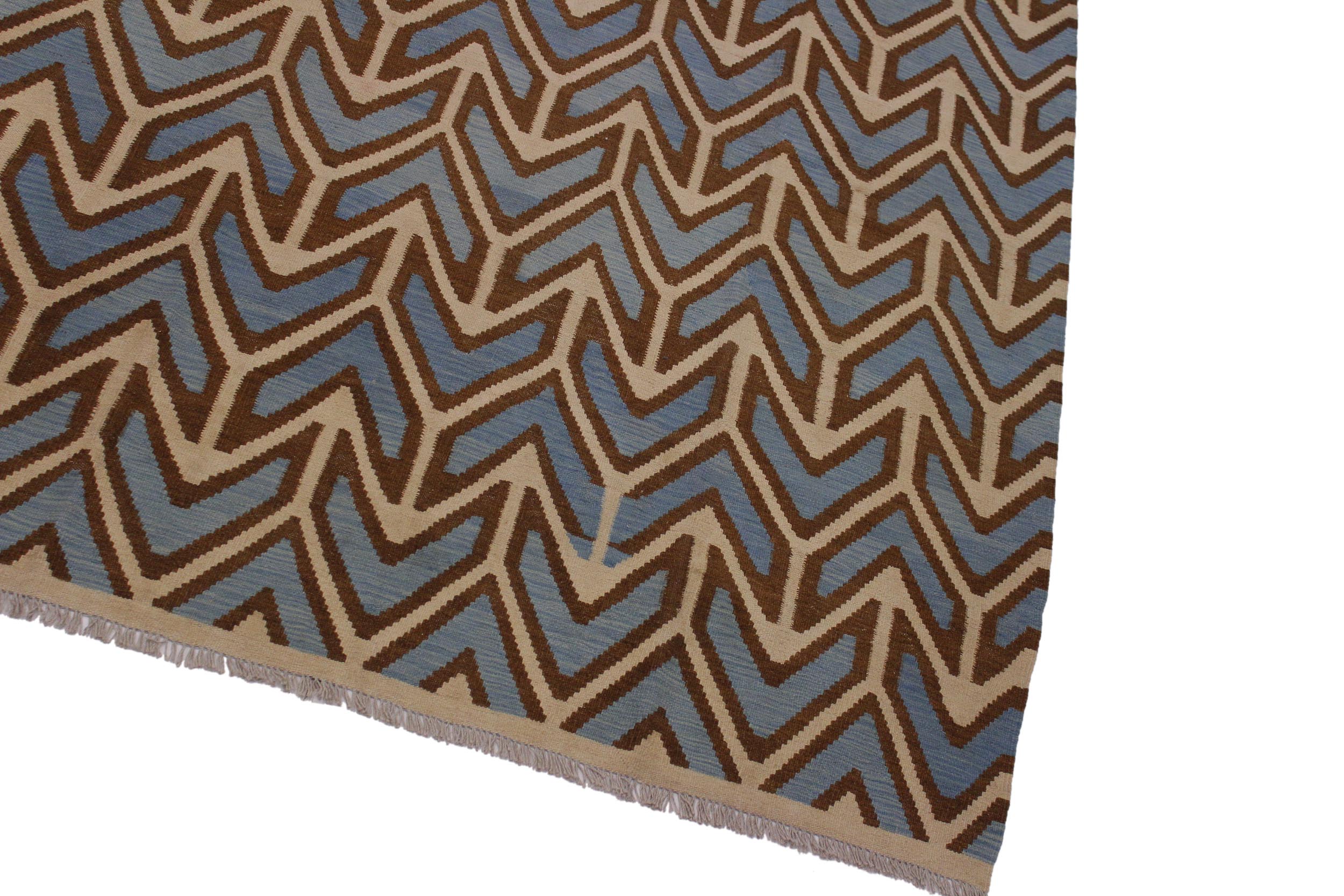 handmade Modern Kilim Ivory Blue Hand-Woven RECTANGLE 100% WOOL area rug 6x8