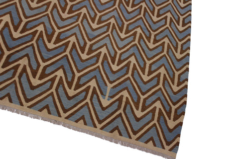handmade Modern Kilim Ivory Blue Hand-Woven RECTANGLE 100% WOOL area rug 6x8